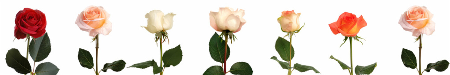 Different Roses collection on white
