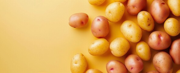 Freshly Harvested Potatoes on Yellow Background in Natural Light