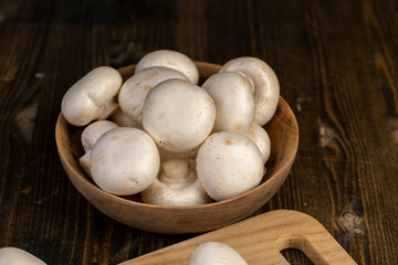 fresh, not cooked mushrooms, white champignons