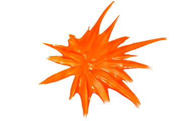 Orange yellow star made from brush strokes isolated on white background. Orange abstract stroke....