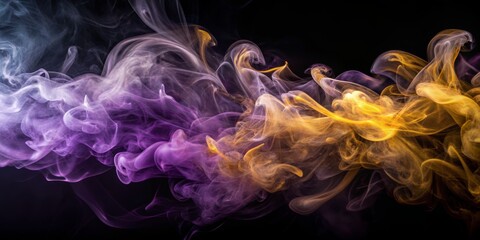 Fototapeta premium Abstract Purple and Gold Smoke Swirls on Black Background, smoke , abstract , swirl , background