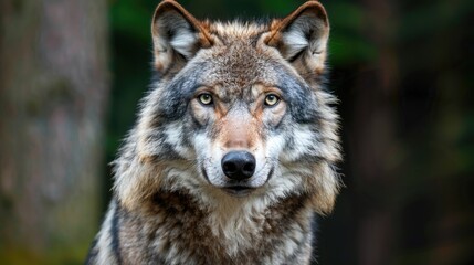 Fototapeta premium Captive Gray Wolf Canis lupus Portrait in Zoo During Summer