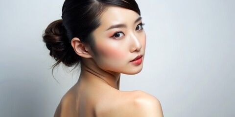 Fototapeta premium Asian Woman with Makeup, Portrait, Close-Up, Beauty, Skincare, Model, Beauty Portrait
