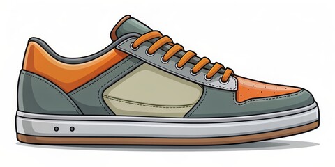 Cartoon Sneaker Illustration - Green, Orange, White, Brown, Shoe, Footwear, Sneakers