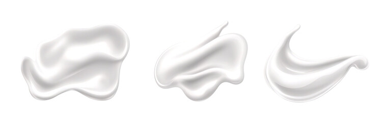 Realistic cosmetic cream smears. Cosmetic swatches for a face. Smooth texture, white creamy strokes, for a skincare isolated on a transparent background.