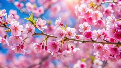 Fototapeta premium Delicate Pink Cherry Blossoms in Bloom, Springtime Beauty, Nature, Flower, Cherry Tree