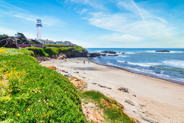 Pigeon Point Light Station on Highway 1 along the scenic Pacific coastline, of California