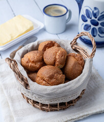 Broa, typical brazilian corn flour bread with butter and coffee