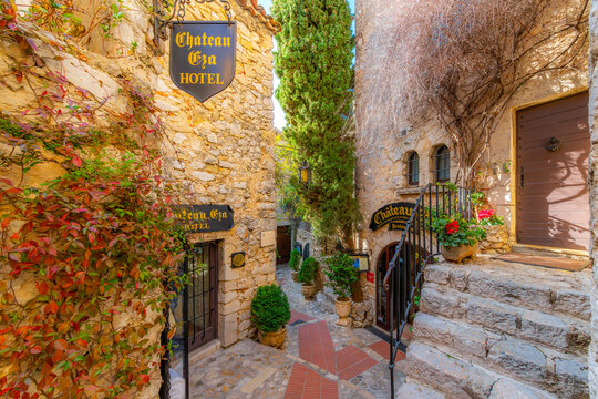 General view of the Chateau Eza 5-star Luxury Hotel and Restaurant, located in a 400 year old chateau overlooking the Mediterranean Sea, at Eze Village, France, January 9 2024.