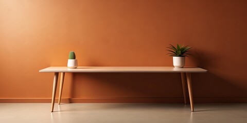 Minimalist Interior Design with a Wooden Table and Potted Plants, Minimalism , Interior Design , Decoration , Home Decor