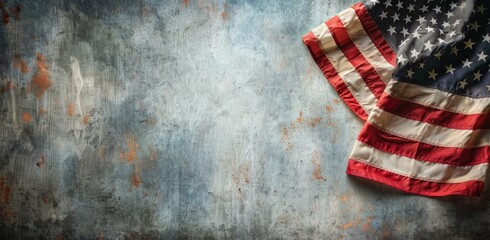 Obraz premium American Flag Draped Over Weathered Surface With Rustic Background