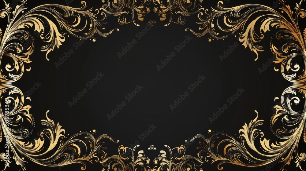 Aufkleber A gold frame sits on a black background, ideal for use in design projects where a touch of luxury is needed