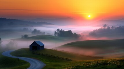 Sunrise Over Foggy Hills