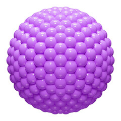 Lilac sphere made up of many small spheres. Abstract geometric shape made of purple plastic with a glossy surface on a transparent background.