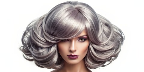 Fototapeta premium Silver Blonde Hairstyle with Soft Waves, beauty , fashion , hairstyle , model