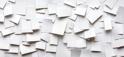 A textured background composed of overlapping white paper sheets in various sizes and orientations