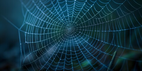An abstract close-up of a spider web with intricate details and a minimalist design against a blurred background, Halloween concept