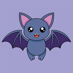 Vector Color Art of a Cute Bat Cartoon Illustration, Logo Icon, and Funny Animal Clipart