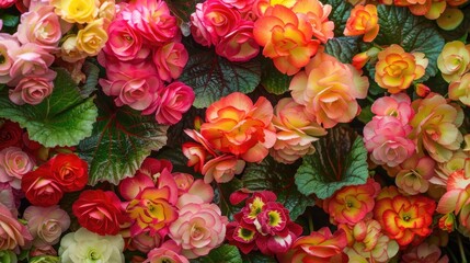 Naklejka premium Khun Nai's begonias in various shades, creating a beautiful and colorful display.