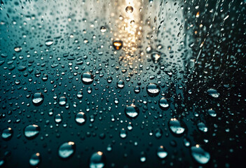 Fototapeta premium water droplets on a dark glossy surface, wallpaper