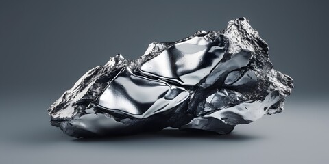 Melty silver geometric metallic stone, Wrinkled chrome stone shape isolated