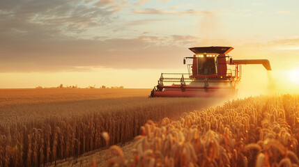 Fototapeta premium Soybean harvesting. A modern industrial combine harvests a soybean field.