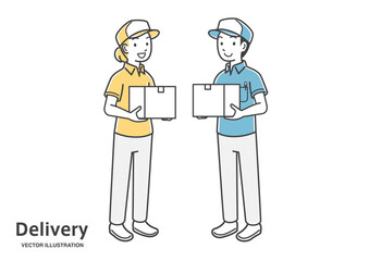 荷物を持つ男性と女性の配達員