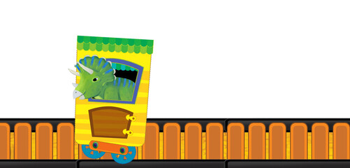 Cartoon funny looking colorful wagon with dino dinosaur animal lizard isolated illustration for children