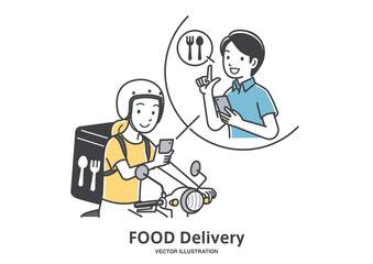 注文を受けるフードデリバリーのバイクの女性