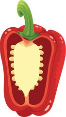 Bell pepper. Cartoon red sweet paprika, fresh organic vegetable for cooking and healthy eating. Vector colorful food vegetable illustration