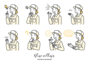 女性の作業員のイラスト素材セット