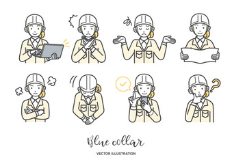 女性の現場作業員のイラスト素材セット