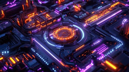 Obraz premium Futuristic 3D graphic with intricate designs and neon lights