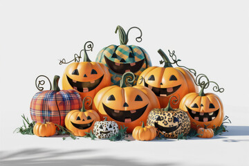 Whimsical Halloween Pumpkins with Unique Patterns and Expressions
