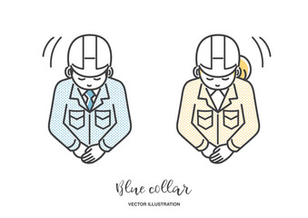 お辞儀をする男性と女性の現場作業員