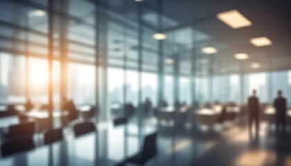 Abstract business setting environment blurred modern office through window glass with bokeh light background generative ai	