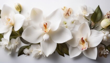 Fototapeta premium White Orchids in Full Bloom on a Bright Day, Symbolizing Purity and Elegance