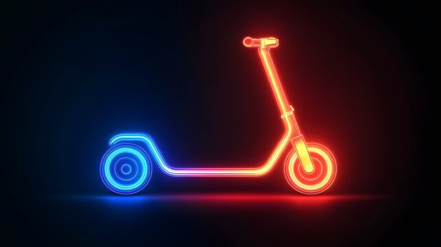 recommend clip art: Glowing neon line Roller scooter for children icon isolated on black background. Kick scooter or balance bike. Vector
                    