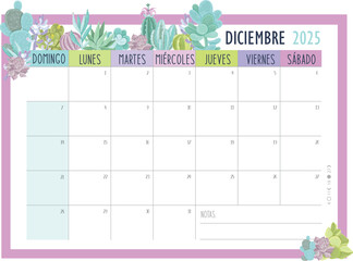 Calendario Planificador 2025 en Español - Tamaño A4 - Mes de Diciembre