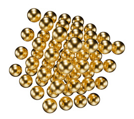Golden cube made of spheres. Abstract 3D shape in golden color isolated on transparent background. 3D render. Metallic element with matte texture.