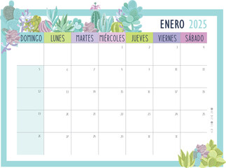 Calendario Planificador 2025 en Español - Tamaño A4 - Mes de Enero