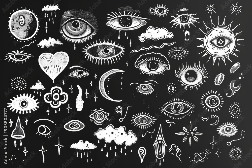 Poster Black and white drawings of different eye shapes and styles, suitable for use in design projects or editorial content