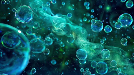 Abstract Green Bubbles with Smoke and Glimmer