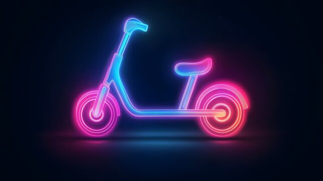 recommend clip art: Glowing neon line Roller scooter for children icon isolated on black background. Kick scooter or balance bike. Vector
                    