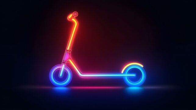 recommend clip art: Glowing neon line Roller scooter for children icon isolated on black background. Kick scooter or balance bike. Vector
                    