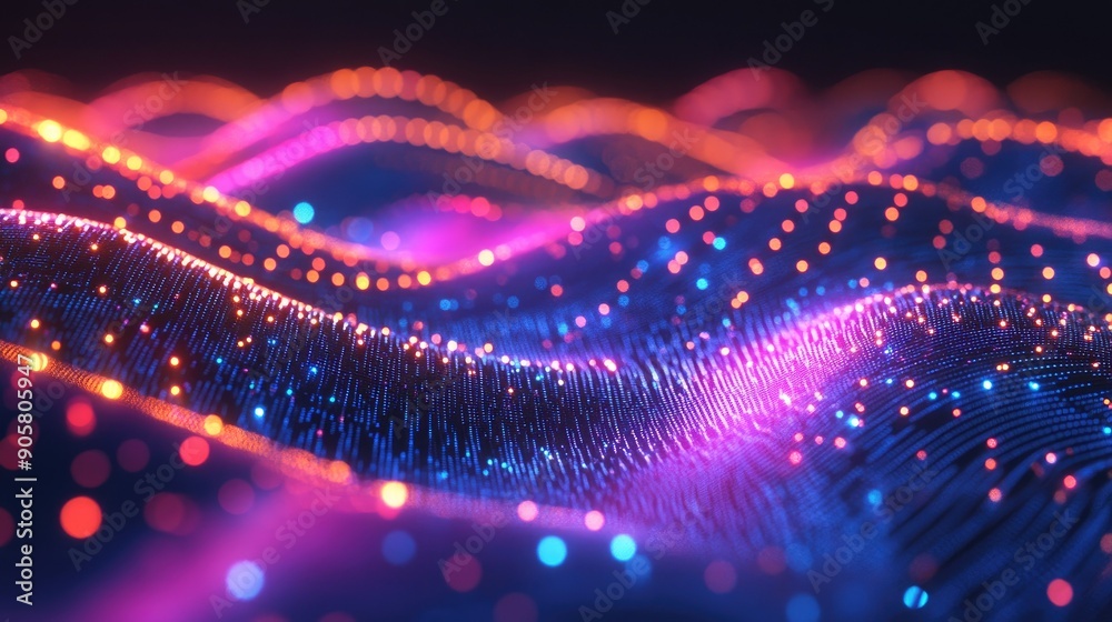Poster abstract 3d data network with glowing nodes and lines, with blank space for copy