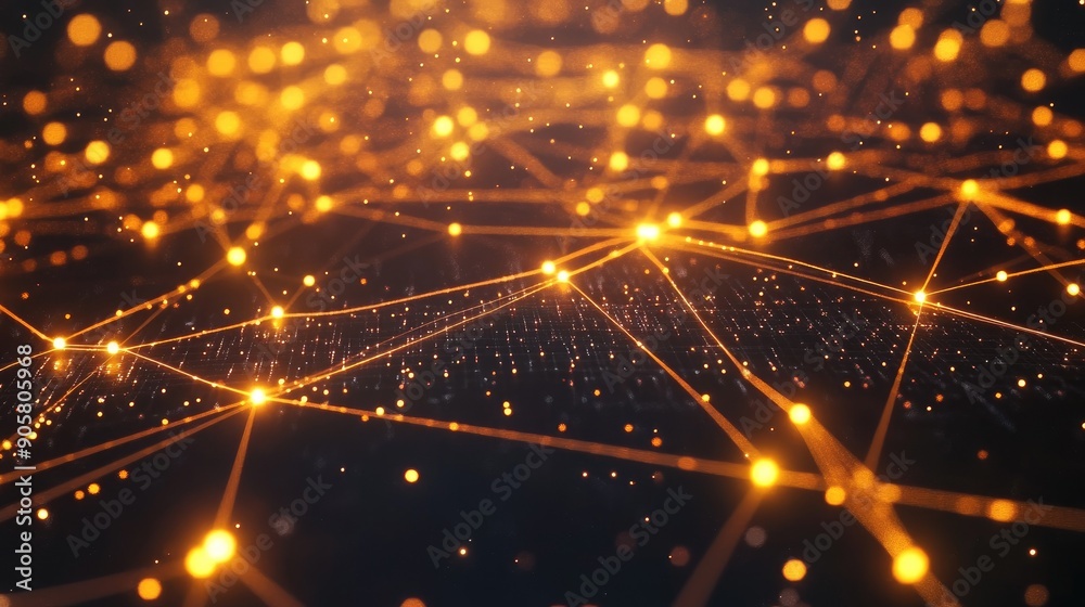 Poster abstract 3d data network with glowing nodes and lines, with blank space for copy