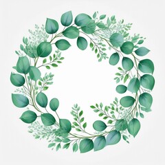 Obraz premium Watercolor green bouquet with eucalyptus leaves and branches. Greenery leaf hand-painted isolated. Can be used as being an element in the decorative design of invitation, wedding or greeting cards.
