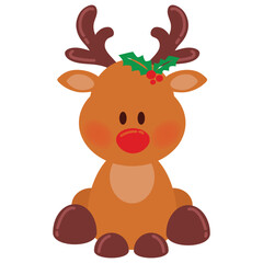 Cute sitting little baby reindeer vector cartoon illustration