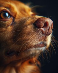 Close up of a dog's face. AI.